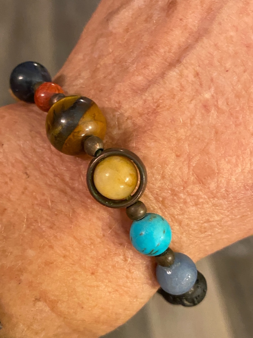 Genuine Gemstone & Lava Stone Stretch Bracelet – Tiger’s Eye Turquoise